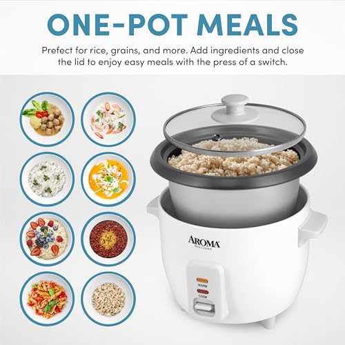 Aroma Housewares Aroma 6-cup (cooked) 1.5 Qt. One Touch Rice Cooker, White