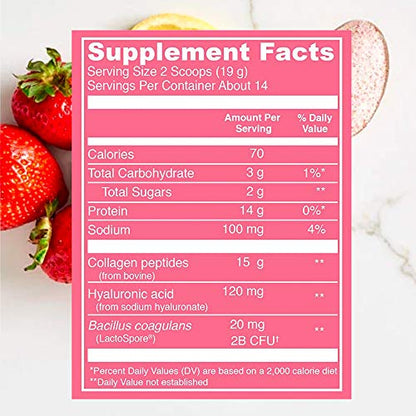 Vital Proteins Beauty Collagen (Strawberry Lemon, Canister) - 120mg of Hyaluronic Acid