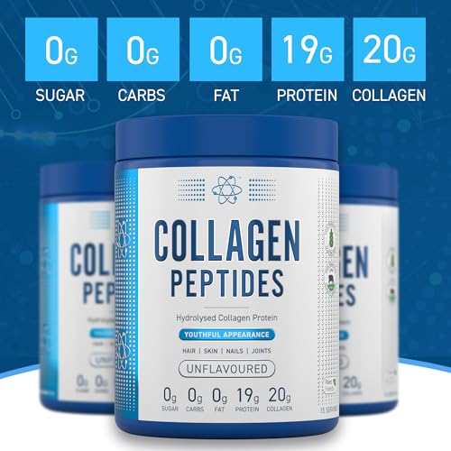 Applied Nutrition Collagen Peptides Powder - Hydrolysed Bovine Collagen Protein, Halal, Healthy Skin, Hair, Nails (Unflavoured) (300g - 15 Servings)