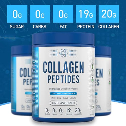 Applied Nutrition Collagen Peptides Powder - Hydrolysed Bovine Collagen Protein, Halal, Healthy Skin, Hair, Nails (Unflavoured) (300g - 15 Servings)