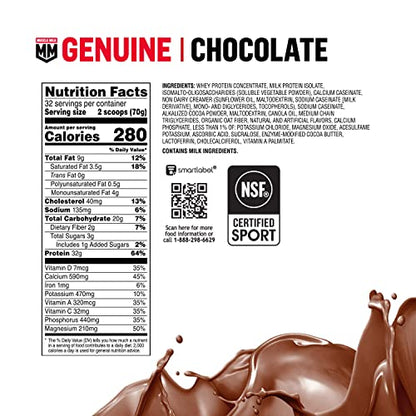 Muscle Milk Genuine Protein Powder, Chocolate, 4.94 Pound, 32 Servings, 32g Protein