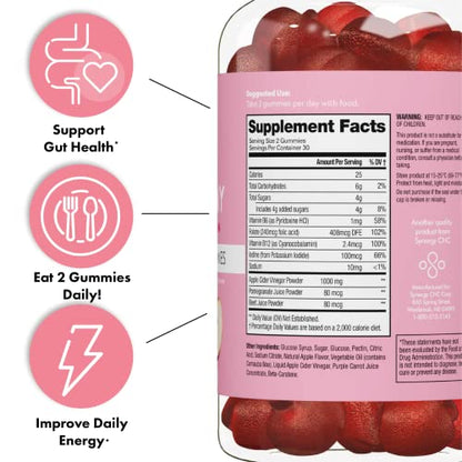 Flat Tummy Apple Cider Vinegar Gummies, 60 Count – Boost Energy, 3 Pack