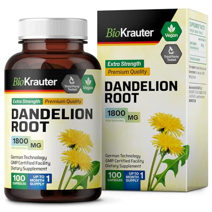 BIO KRAUTER Dandelion Root Capsules - Organic Dandelion Root Supplement - Vegan 