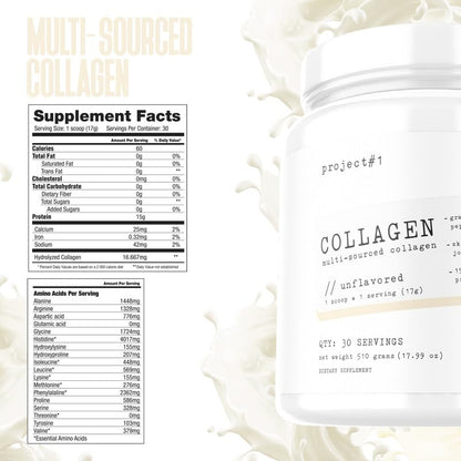 Project #1 Nutrition Multi-Sourced Collagen Powder | Grass-Fed Peptides for Skin, Hair