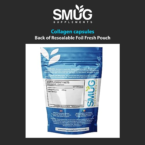 SMUG Supplements Collagen Capsules - 60 High Strength 400mg Pills - Promotes Healthy Skin