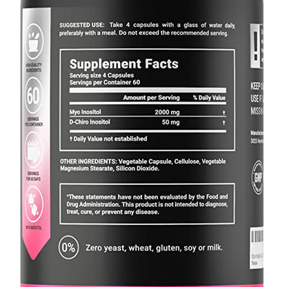 Myo-Inositol & D-Chiro Inositol by B Life - 240 Capsules | Made in USA | 40:1 Ratio