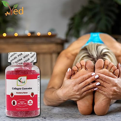 Ved Collagen Gummies; Chew Gummies Strawberry Flavour, Raw Unfiltered Collagen Gummies