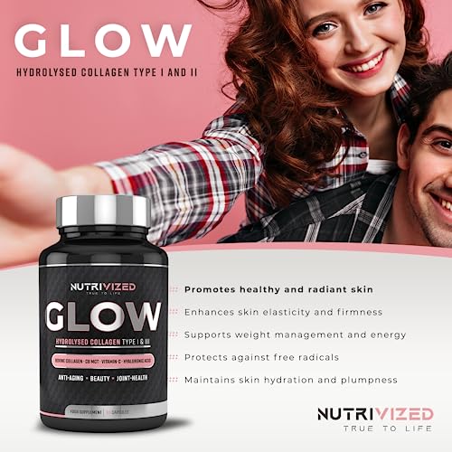 Nutrivized Glow Hydrolysed Type 1&3 Collagen with Premium Pure C8 MCT Oil - Vitamin C & Hyaluronic Acid