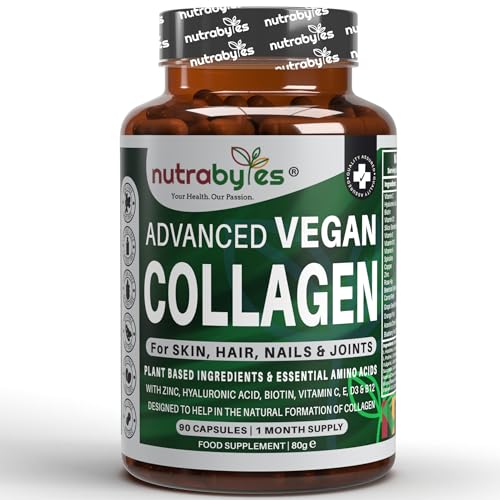 Vegan Collagen Supplement For Skin, Hair, Nails, Joints & Bones with Hyaluronic Acid, Biotin, Lysine, Bamboo Silica, Zinc, Vitamin C, D3, B12, E 