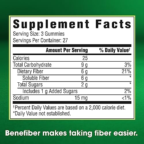 Benefiber Prebiotic Fiber Supplement Gummies for Digestive Health, Assorted Fruit Flavor