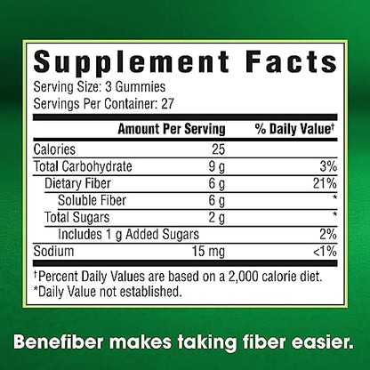 Benefiber Prebiotic Fiber Supplement Gummies for Digestive Health, Assorted Fruit Flavor