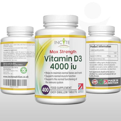 Vitamin D3 4000 iu - Vitamin D Tablets - 1 Year Supply Tablets - Vegetarian - Vitamin D