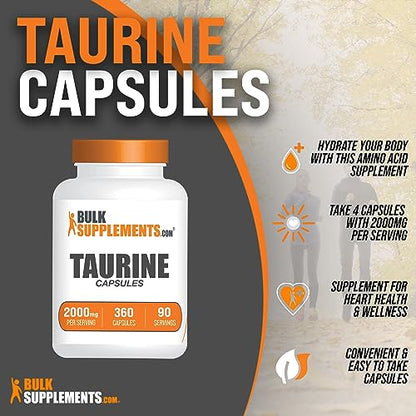 BULKSUPPLEMENTS.COM Taurine Capsules - Taurine Supplement, Taurine 2000mg