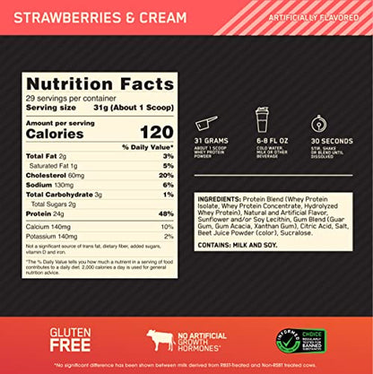 Optimum Nutrition Gold Standard 100% Whey Protein Powder, Strawberries & Cream