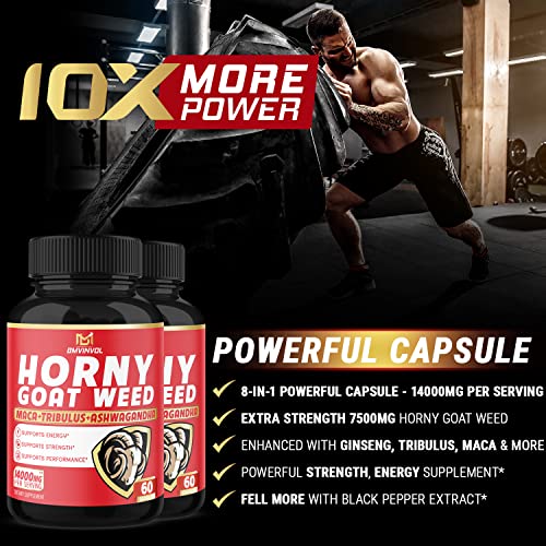 BMVINVOL (2 Packs) Horny Goat Weed Capsules, 14000mg Herbal Equivale