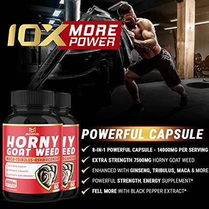 BMVINVOL (2 Packs) Horny Goat Weed Capsules, 14000mg Herbal Equivale