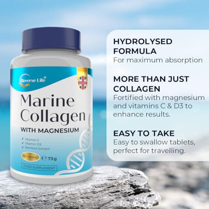 Reverse Life Powerful Marine Collagen Tablets 1800mg with Vitamin C & Vitamin D3 + Magnesium