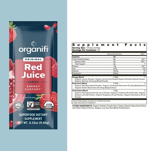 Organifi Red Juice - Vegan Energy Powder - Berry-Flavored Adaptogen Drink - Caffeine