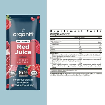 Organifi Red Juice - Vegan Energy Powder - Berry-Flavored Adaptogen Drink - Caffeine