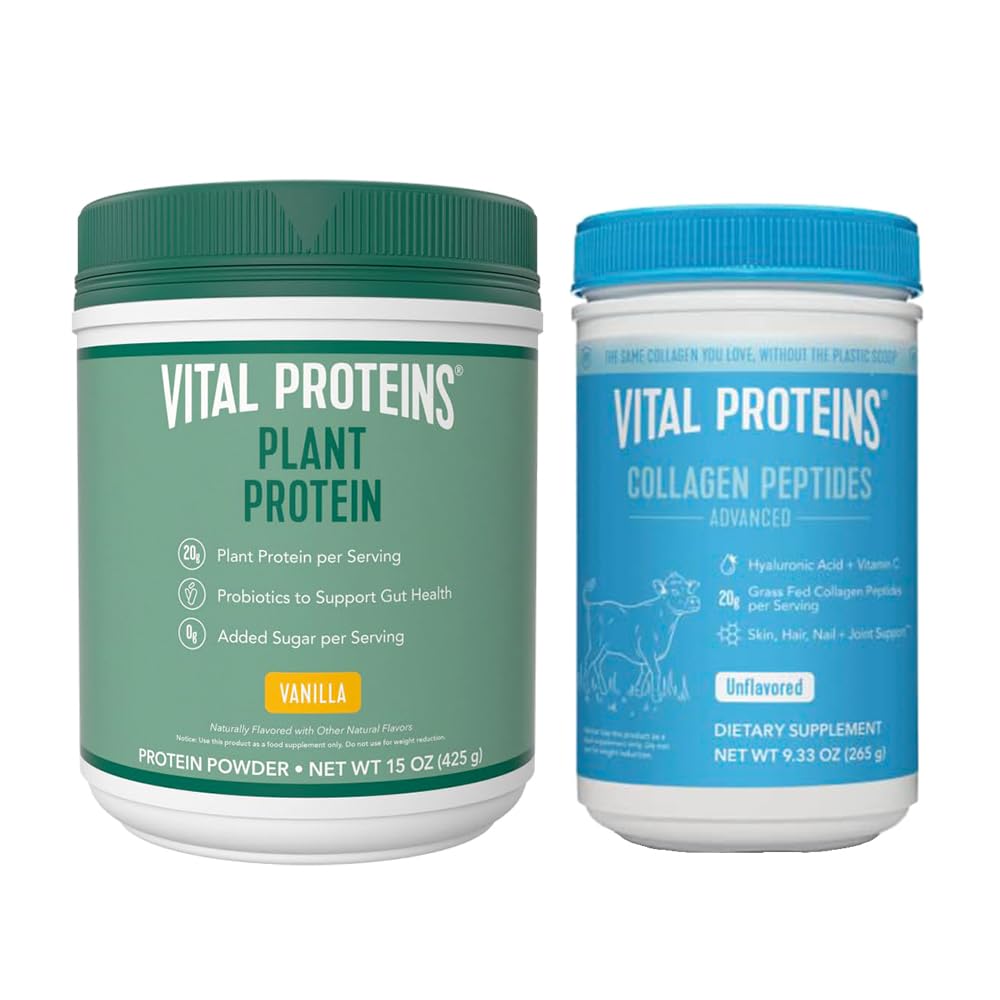 Vital Proteins Collagen Peptides Powder, 9.33 oz Unflavored + 15 oz Vanilla Plant Protein 