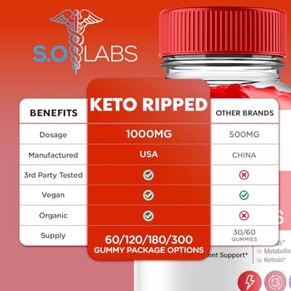 (2 Pack) Keto Ripped ACV Gummies Advanced Weight Loss, Keto Ripped Keto + ACV Gumm