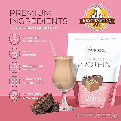 One Sol Lean Plant Protein Powder Chocolate Sea Salt, Low Carb, Gluten Free, Lactose