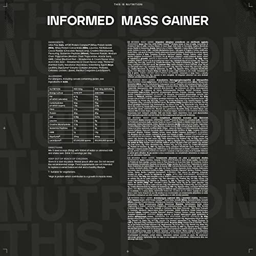 Bulk Informed Mass, Mass Gainer, Whey Protein Shake, Double Chocolate, 3 kg, Packaging May Vary