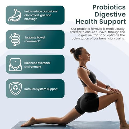 UpNourish Probiotics - 200 Billion CFUs, 15 Strains, Prebiotics & Enzymes - 60 Vegan Cap