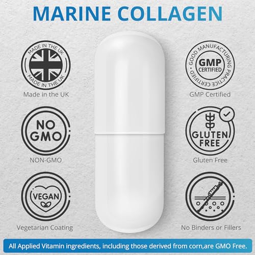 Applied vitamin Marine Collagen Capsules 2000mg-Enhance with Hyaluronic Acid, Zinc, Vitamin C & Biotin 120