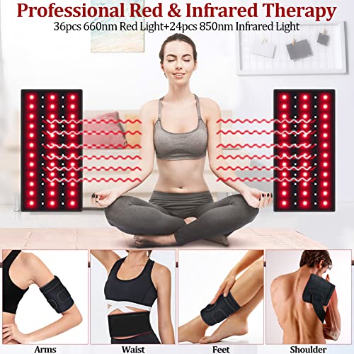 NEXTWOOD 660nm and 850nm Infrared Red Light Arm Therapy Wrap Belt with Timer & Brightness Setting Red