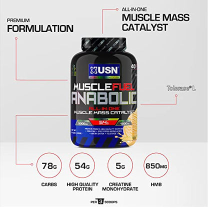 USN Muscle Fuel Anabolic Banana All-in-one Protein Powder Shake (2kg): Workout-Boosting