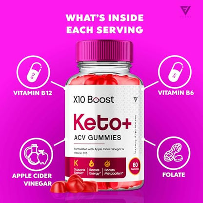 (2 Pack) X10 Boost Keto ACV Gummies, X10 Keto Boost Gummies Advanced Weight Loss