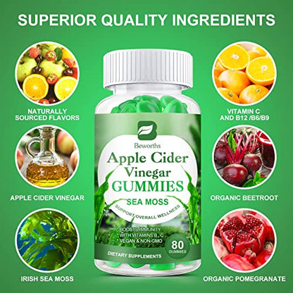 B BEWORTHS Apple Cider Vinegar & Sea Moss Gummies, Organic ACV Gummies