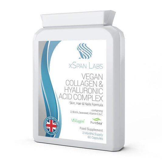 Vegan Collagen & Hyaluronic Acid Complex - 60 Capsules - Effective Skin, Hair & Nails Formula