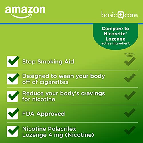 Amazon Basic Care Nicotine Polacrilex Lozenges, 4 mg, Mint Flavor