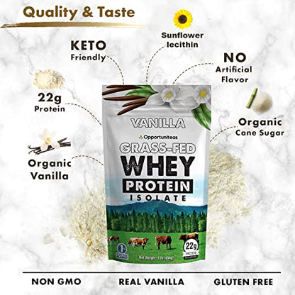 Opportuniteas Vanilla Whey Protein Powder - Grass Fed Whey Isolate + Real Sugar & Vanilla