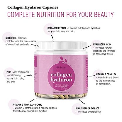 Collagen Capsules Divique Collagen Hyaluron 1500mg Collagen Peptides Type 1, 2, 3, 5, 10