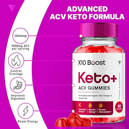 (2 Pack) X10 Boost Keto ACV Gummies, X10 Keto Boost Gummies Advanced Weight Loss