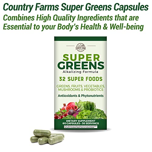 COUNTRY FARMS Super Greens Vegicaps, 32 Super Foods, Whole Food Supplement