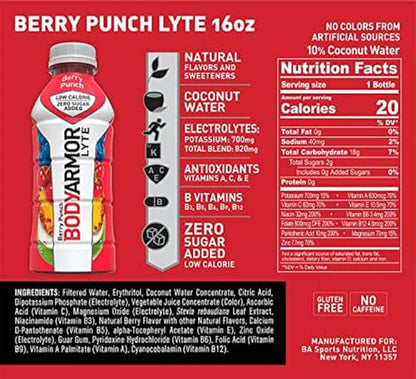 BODYARMOR LYTE Sports Drink Low-Calorie Sports Beverage, Berry Punch, Coconut