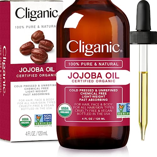 Cliganic Organic Jojoba Oil, 100% Pure (4oz) | Moisturizing Oil for Face, Hair, Skin & Nails