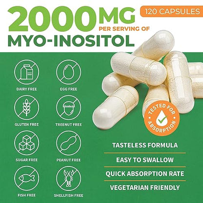 Myo-Inositol & D-Chiro Inositol Capsules w Folate - 40 1 Ratio 2000mg Myo