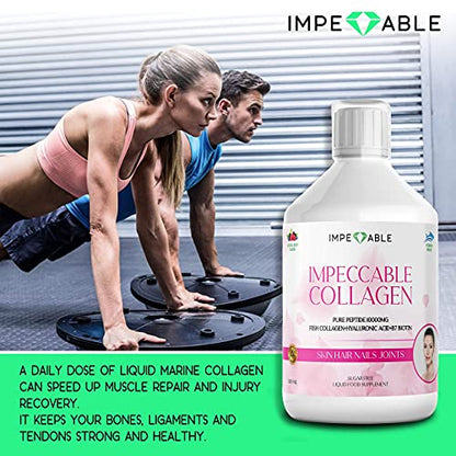 IMPECCABLE Collagen 10.000mg hydrolyzed Sugar Free Liquid Marine Collagen | Supplements for Women and Men