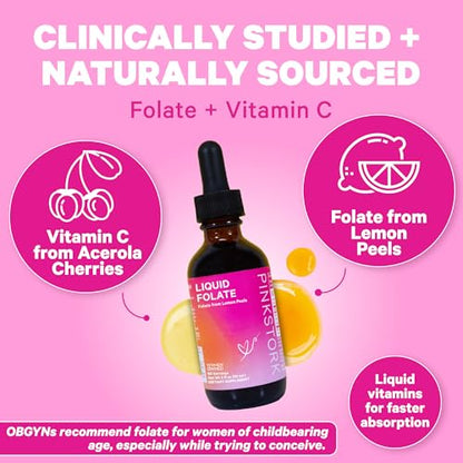 Pink Stork Liquid Folate: Whole-Food Vitamin B9 from Lemon Peels, Natural Folic Acid