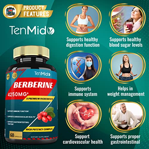 Berberine Extract Capsules 4250mg, 2 Months Supply & Ceylon, Milk Thistle, Turmeric