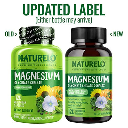 NATURELO Magnesium Glycinate Chelate Complex - 200 mg Magnesium with Organic