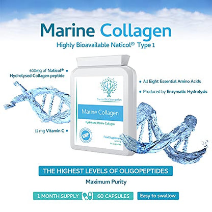 Marine Collagen 600mg 60 Capsules - Highly Bioavailable Naticol® Type 1