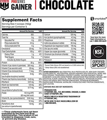 Muscle Milk Gainer Protein Powder, Chocolate, 32g Protein, 5 Pound