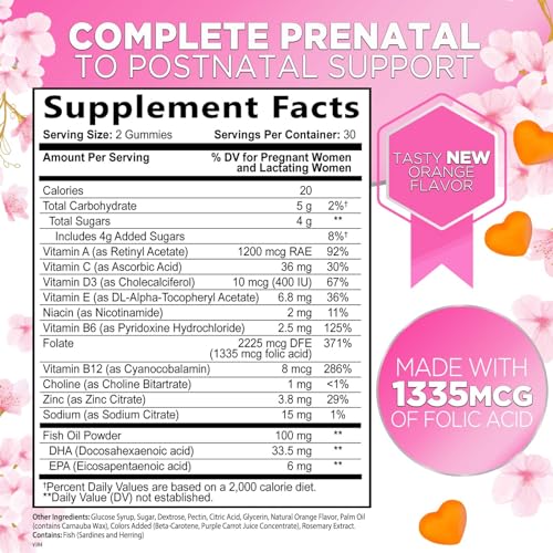 Hello Lovely! Prenatal Gummy Vitamins w/Folic Acid & DHA, Womens Prenatal Multivitamin