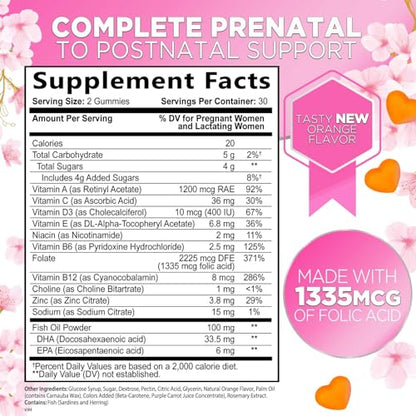 Hello Lovely! Prenatal Gummy Vitamins w/Folic Acid & DHA, Womens Prenatal Multivitamin